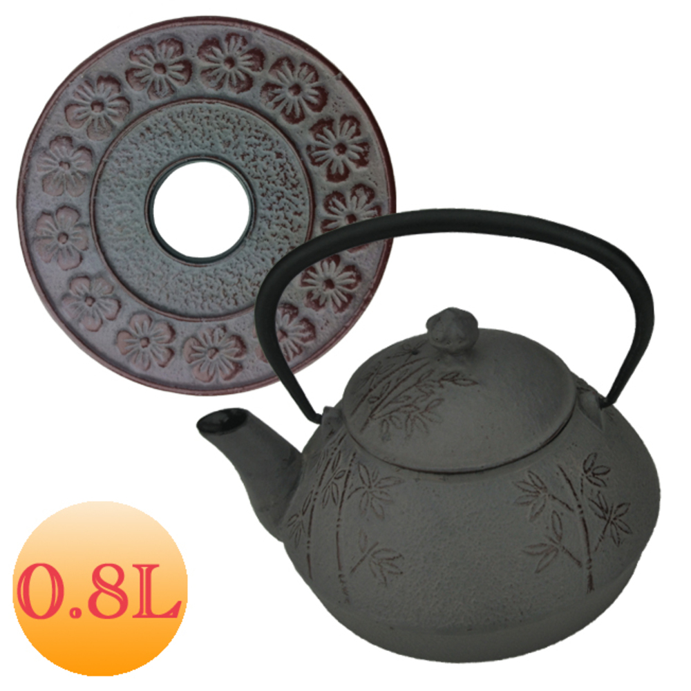 鐵壺 07-015-0.8L 茶壺 附濾網 (南部鉄器) 灰藍調 竹樣  |家庭用品 