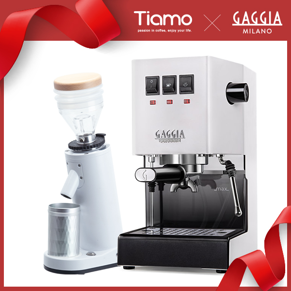 GAGGIA CLASSIC Pro 專業半自動咖啡機 - 升級版 110V 極地白 + TIAMO K40R 錐刀磨豆機  |GAGGIA 咖啡機