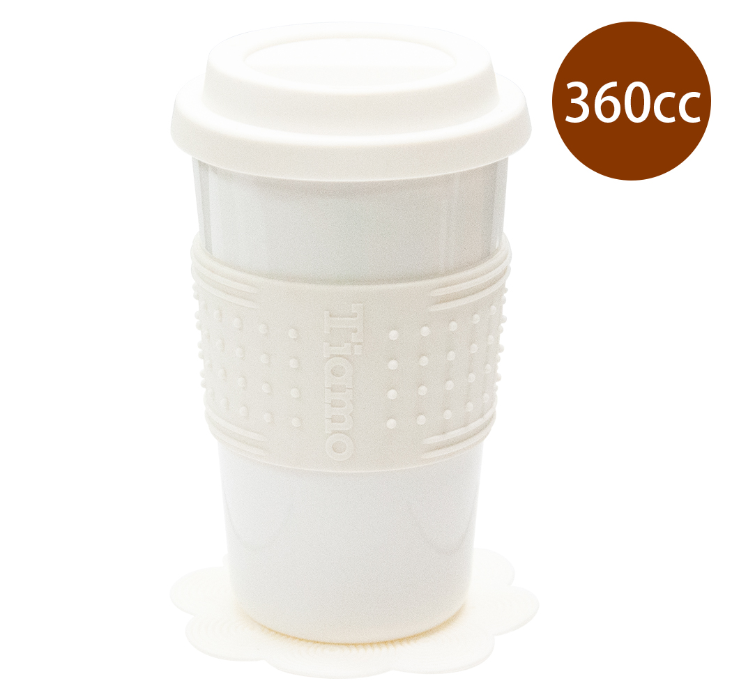 馬克杯360cc(乳白)附矽膠蓋.直型矽膠套.矽膠墊