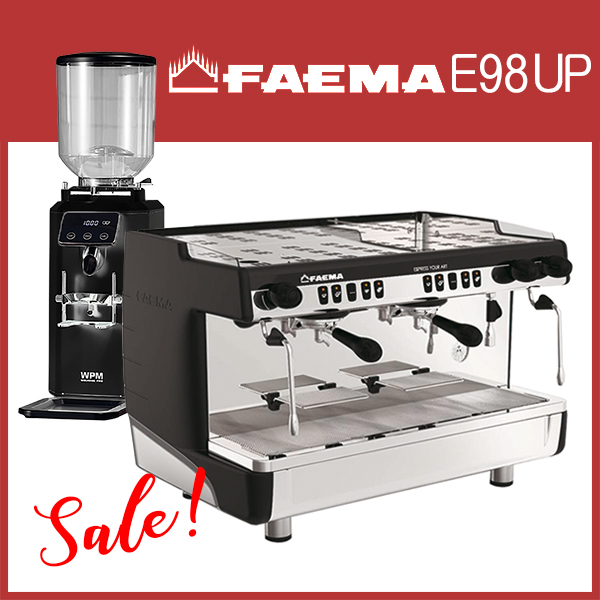 組合特惠！FAEMA E98 UP 雙孔營業機 高杯版 黑 + WPM ZD-18 磨豆機 黑  |FAEMA 咖啡機
