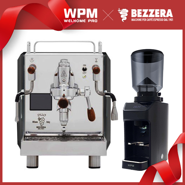 組合特惠！BEZZERA 貝澤拉 R Duo MN 雙鍋半自動咖啡機 啞光黑 - 手控版 110V+ WPM ZD-17OD All Ground 磨豆機 110V (霧黑)  |BEZZERA 咖啡機
