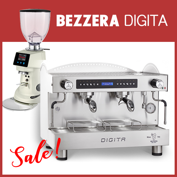 組合特惠！BEZZERA 貝澤拉 DIGITA DE雙孔營業機 + Fiorenzato F64ES 營業用磨豆機 黑/白 