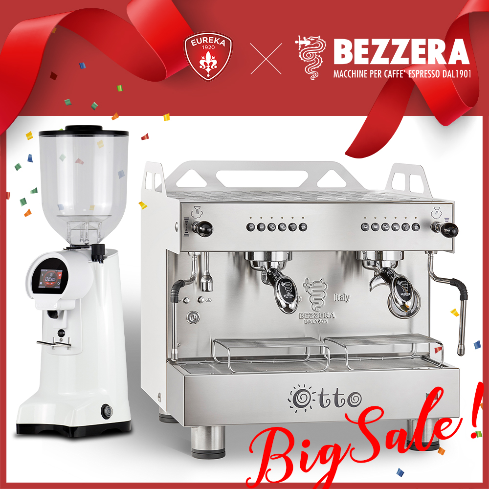 組合特惠 磨豆機3選1！BEZZERA 貝澤拉 OTTO COMPACT DE 雙孔營業用咖啡機 (白) 220V + EUREKA FIRENZE 75 / Fiorenzato F64 EVO / WPM ZD-18  |BEZZERA 營業用 咖啡機