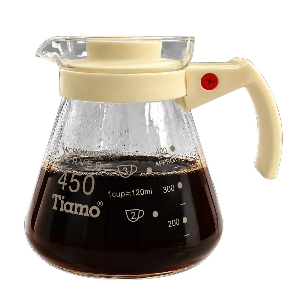 TIAMO 玻璃花茶壺450cc 通過SGS檢測 白 塑膠把手