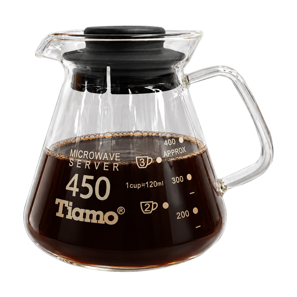 TIAMO 玻璃花茶壺450cc 通過SGS檢測 黑 玻璃把手