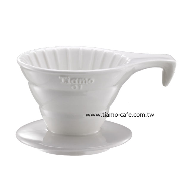 TIAMO V01長柄陶瓷咖啡濾器組 (白))附濾紙量匙  |錐型咖啡濾杯 / 濾紙