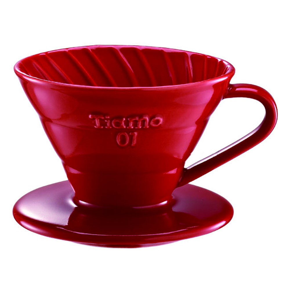 TIAMO V01陶瓷圓錐咖啡濾器組(紅)附濾紙量匙